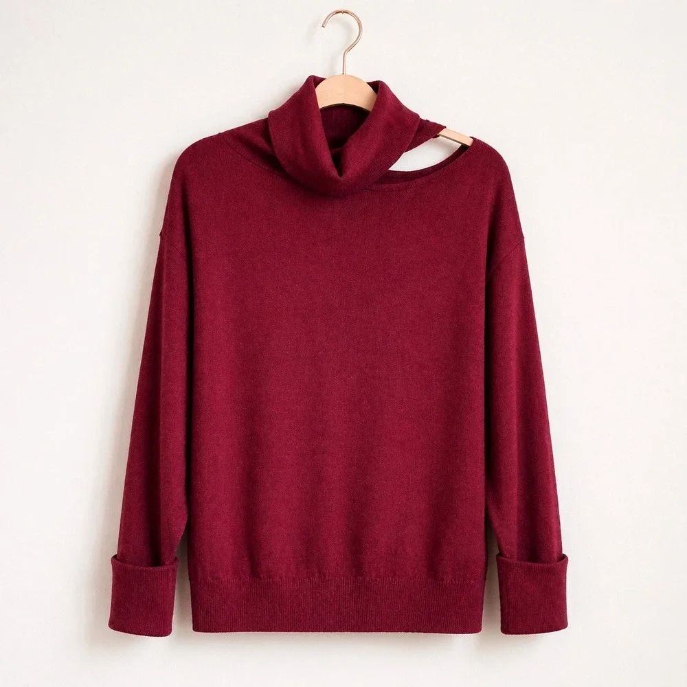 525 America NEW Burgundy Collarbone Cut-out Oversized Sweater SZ Small Y2K Chic